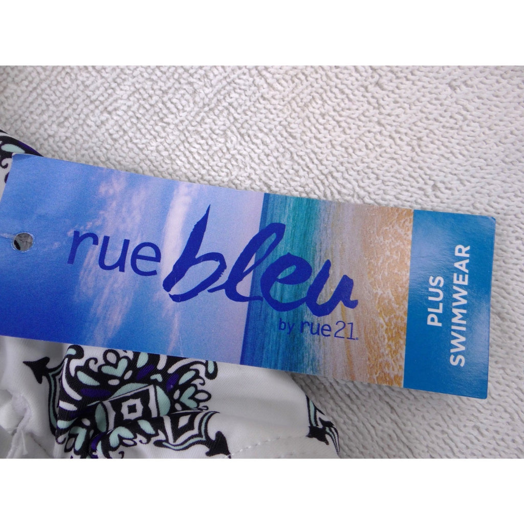 NWT-Rue Bleu by Rue21 Womens 1X High Waisted Bikini Bottoms Blue White Tiles