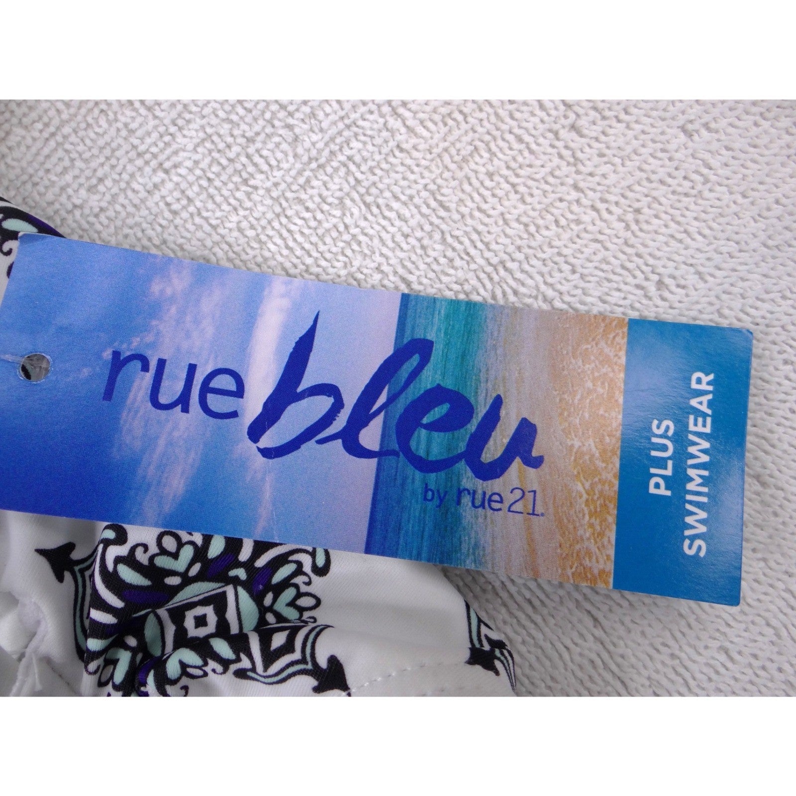 NWT-Rue Bleu by Rue21 Womens 1X High Waisted Bikini Bottoms Blue White Tiles