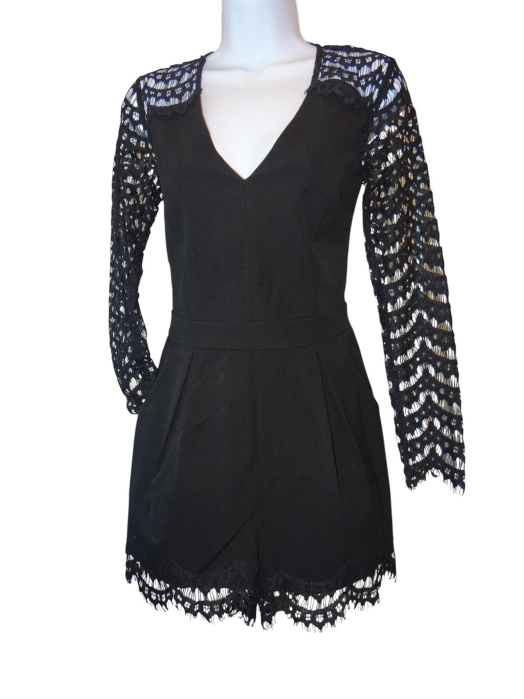 Adelyn Rae Elegant Black Lace Romper - XS