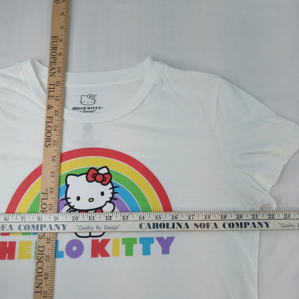 Kids Hello Kitty Rainbow T Shirt Size 2XL Youth White Short Sleeve Graphic Tee