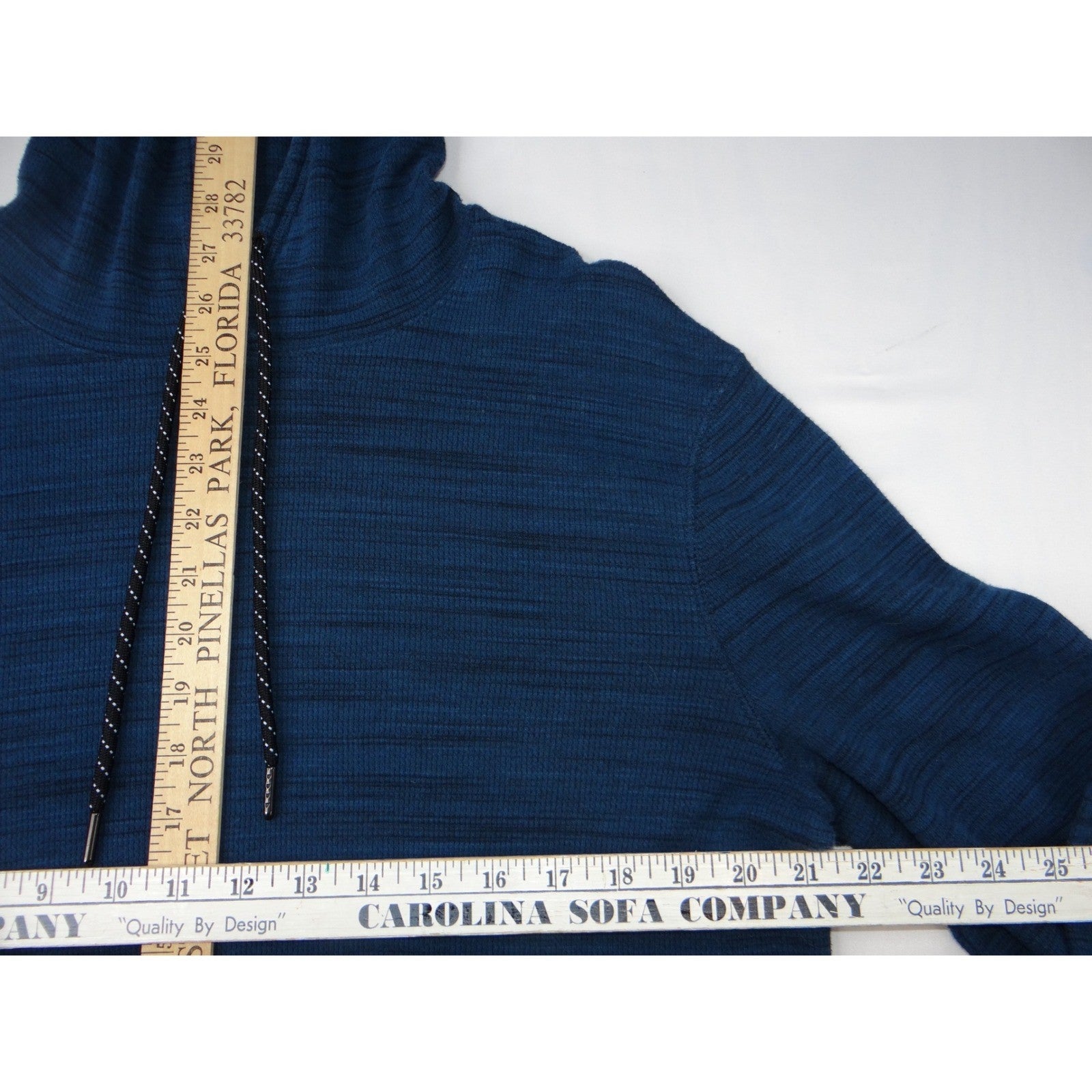 Men's Blue Heathered Long Sleeve Hoodie Pocket Casual Pullover Top