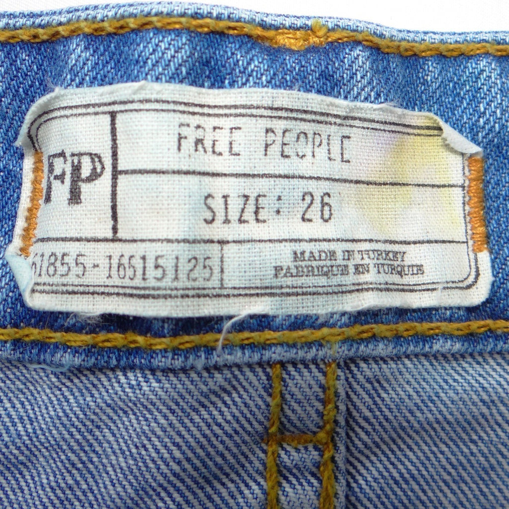 Free People Embroidered Rose Studded Distressed Denim Mini Skirt Blue Size 26
