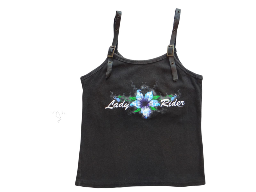 Vintage Black 'Lady Rider' Floral Tank Top w Adjustable Straps by Hot Leathers