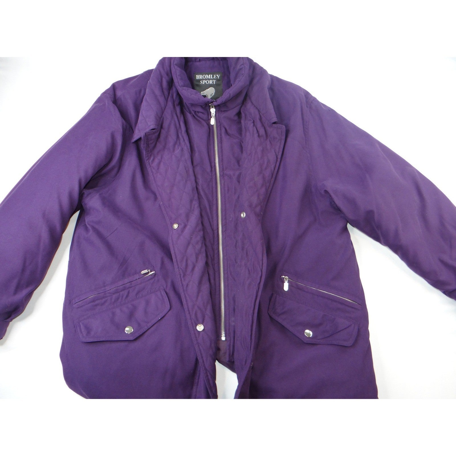 Bromley Sport Purple Quilted Lined Zip Jacket Women Sz L Thermo Loft Insulation