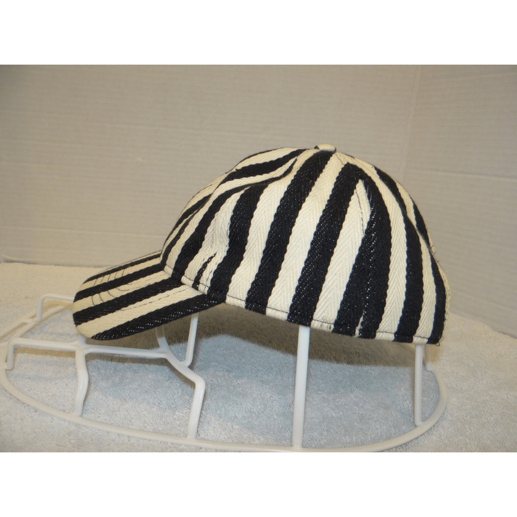 Black and Cream Vertical Striped Denim Baseball Cap Adjustable Strapback Hat