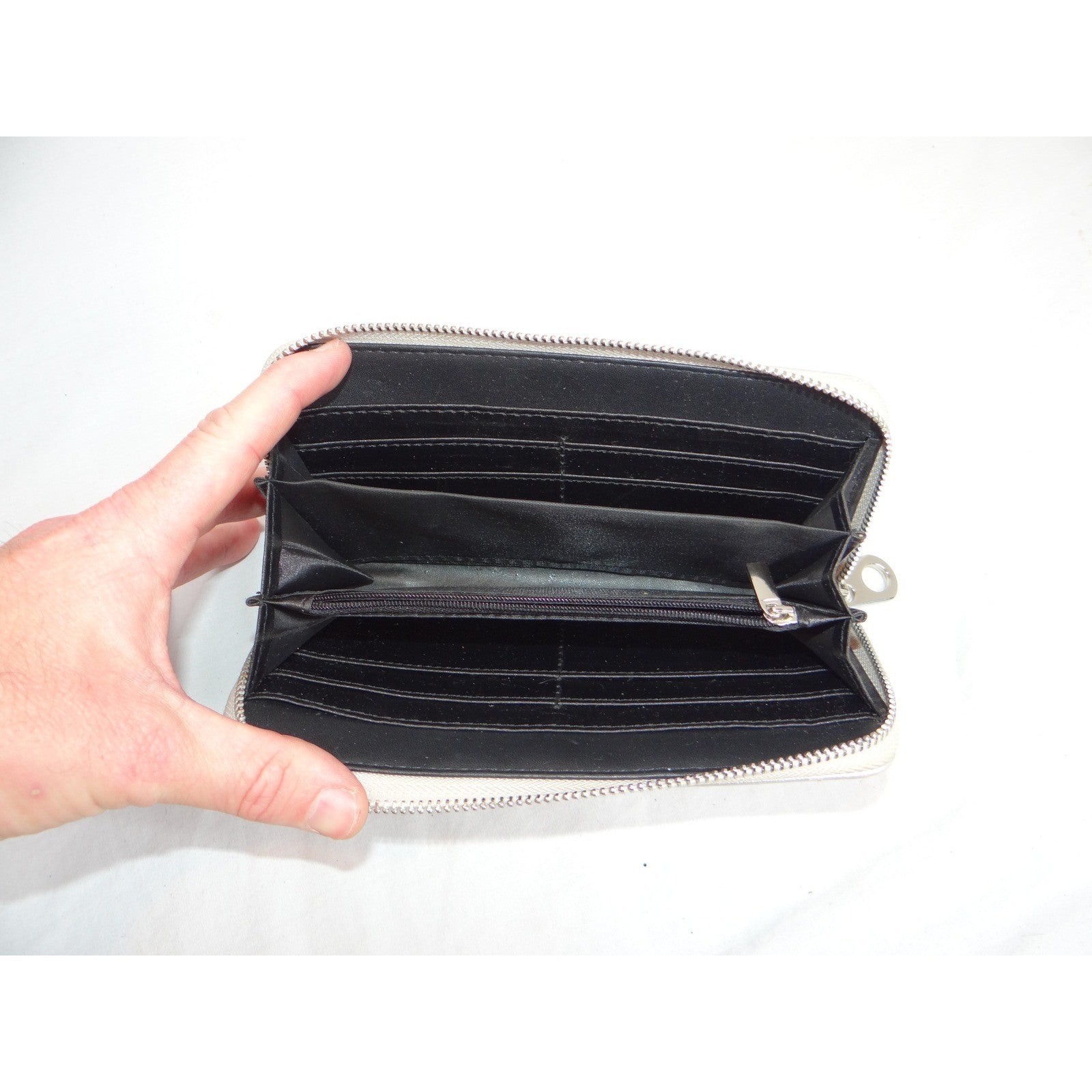 Sparkling Silver Rhinestone Zip Around Wallet Clutch for Women
