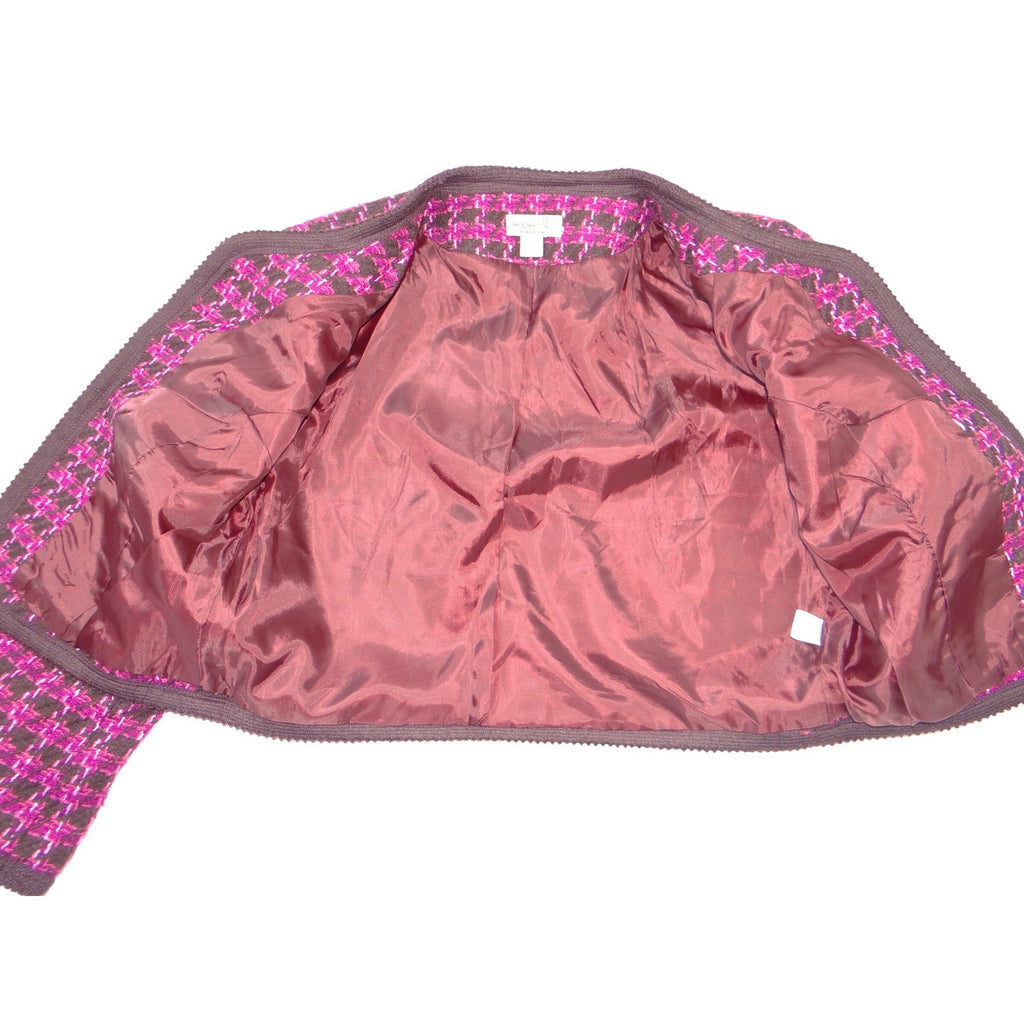 One World Womens Purple Brown Houndstooth Cropped Open Front Jacket Large 1988