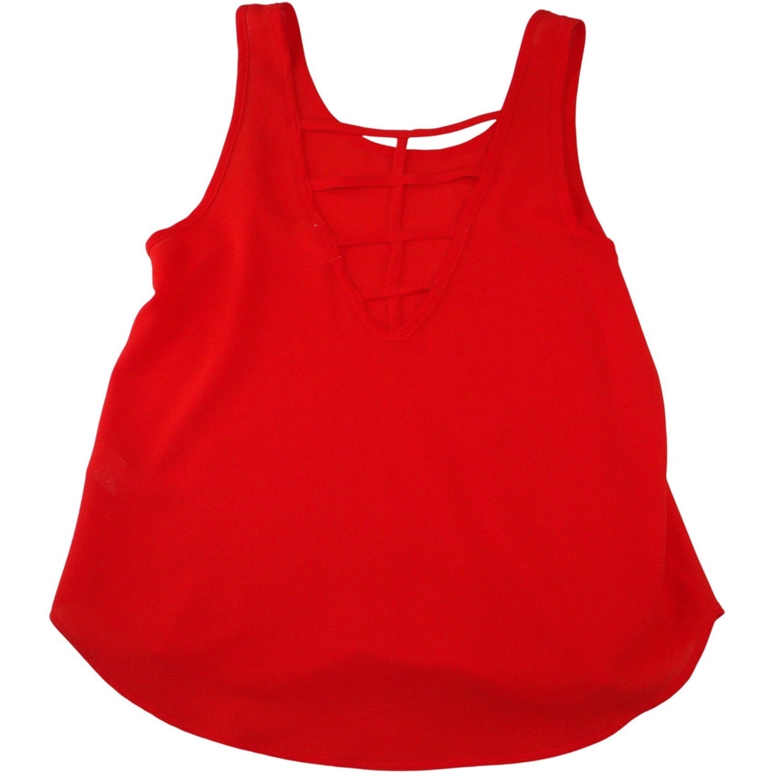 One Clothing Womens Red Strappy Cage Back Tank Top Small Sleeveless Curved Hem