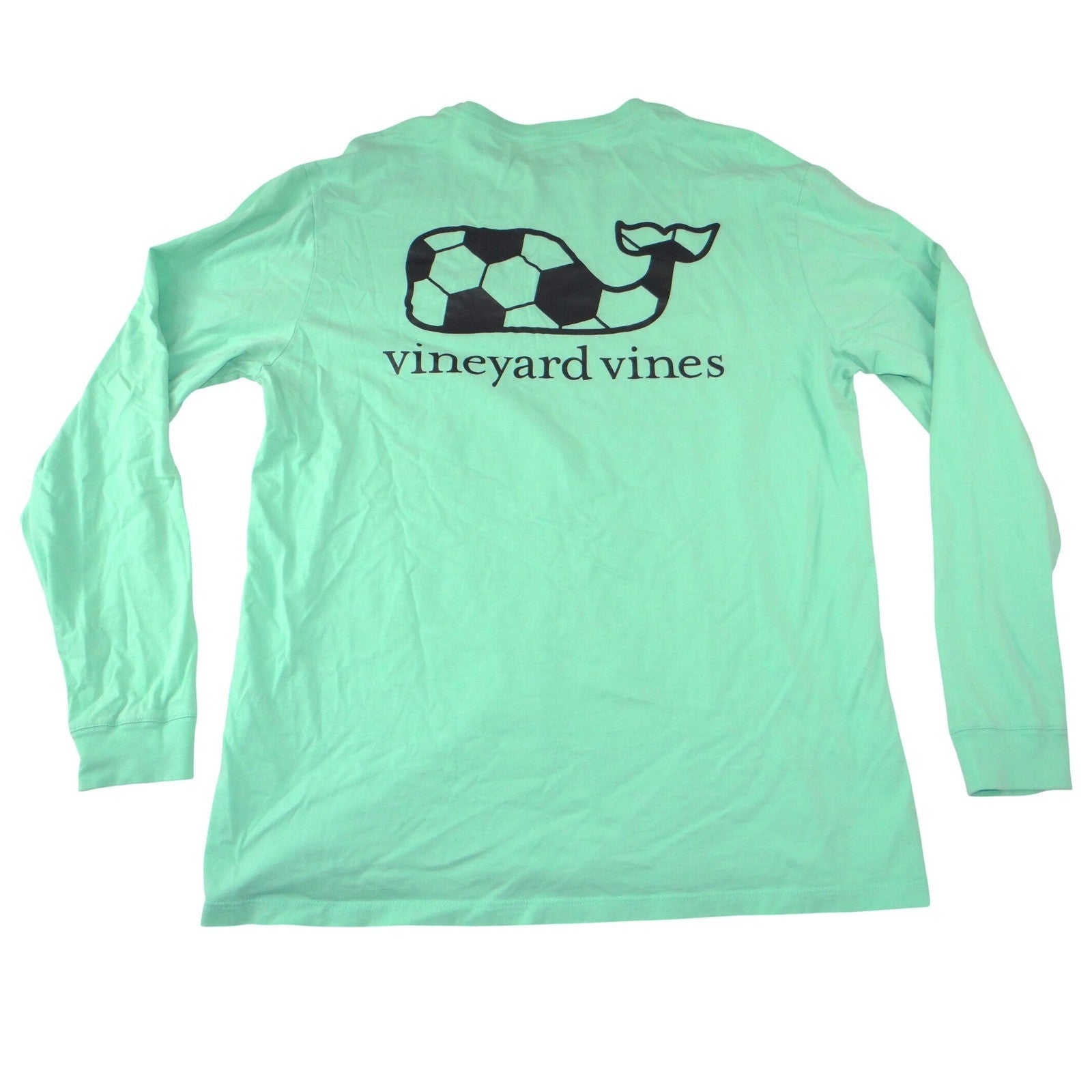 Vineyard Vines Mens L Soccer Whale Long Sleeve Pocket T-Shirt Mint Green