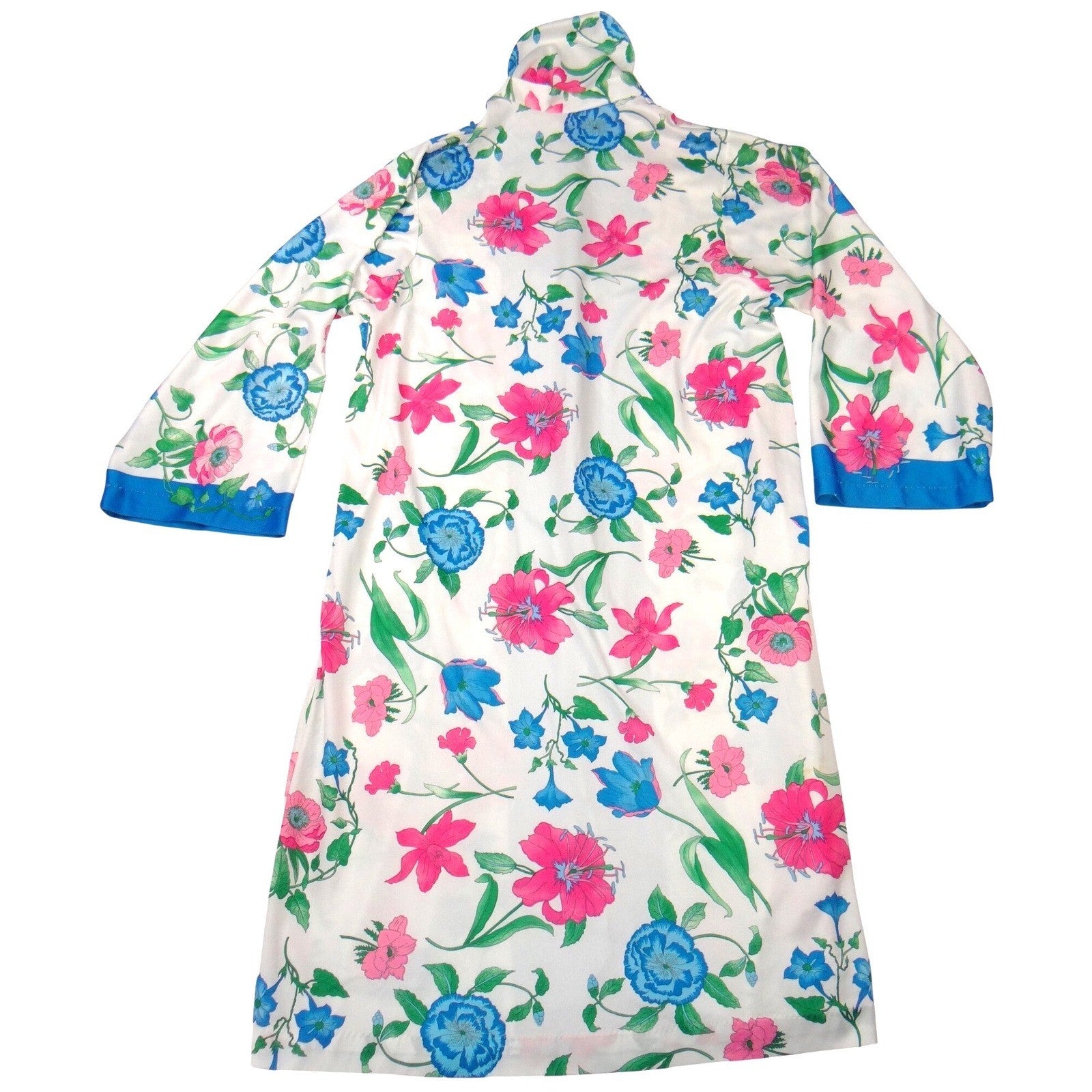 Vintage 70s Floral Zip Front Robe Housecoat Pink Blue White Small 1967