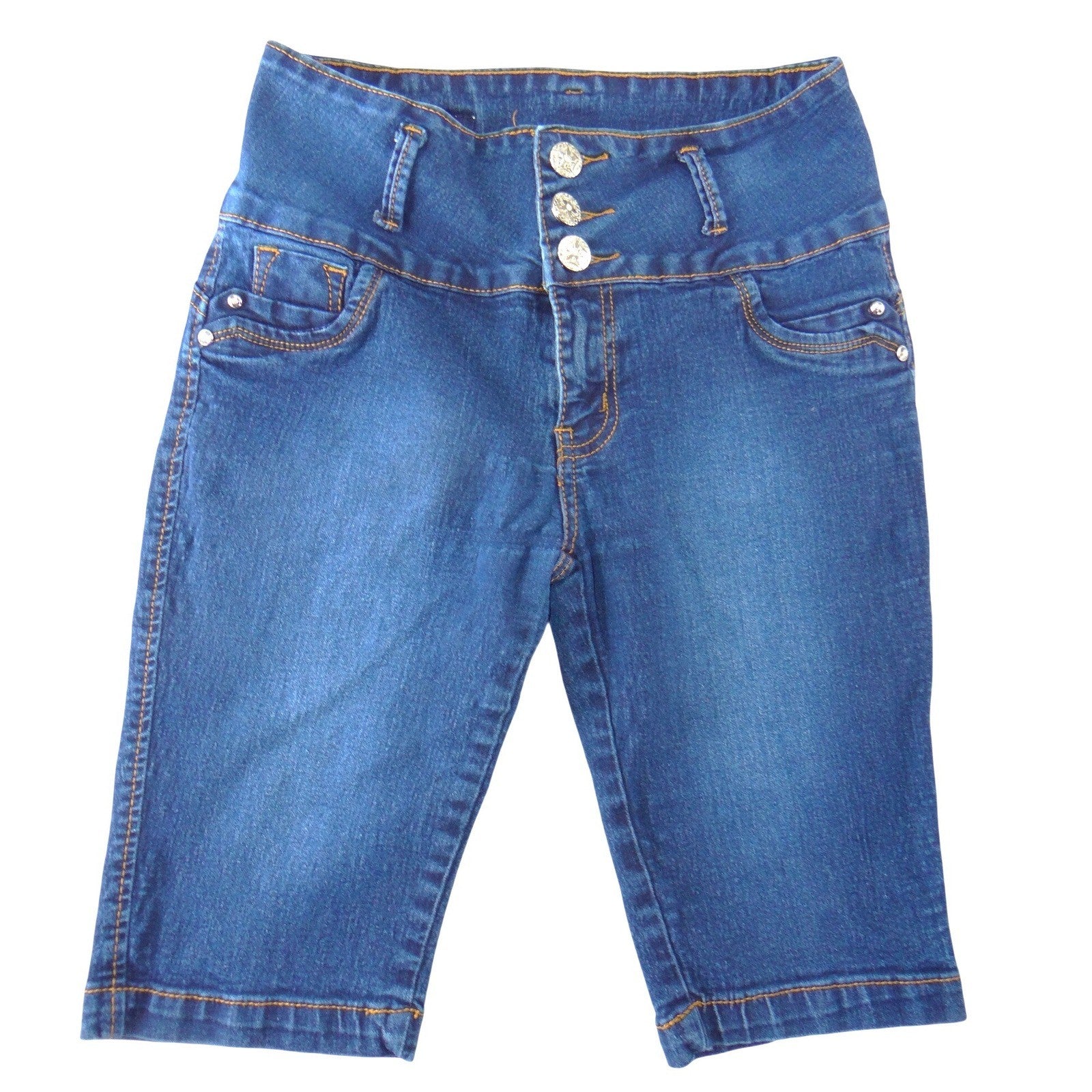 Silver Diva Womens Y2K High Waist Bermuda Denim Shorts Dark Wash Braided Size 7
