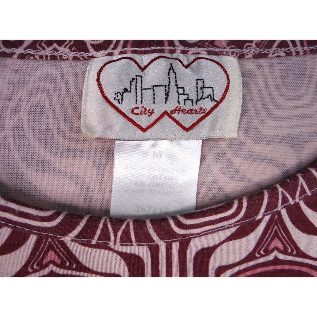 Vintage City Hearts Women's Burgundy Geometric Print Long Sleeve Top Size Medium