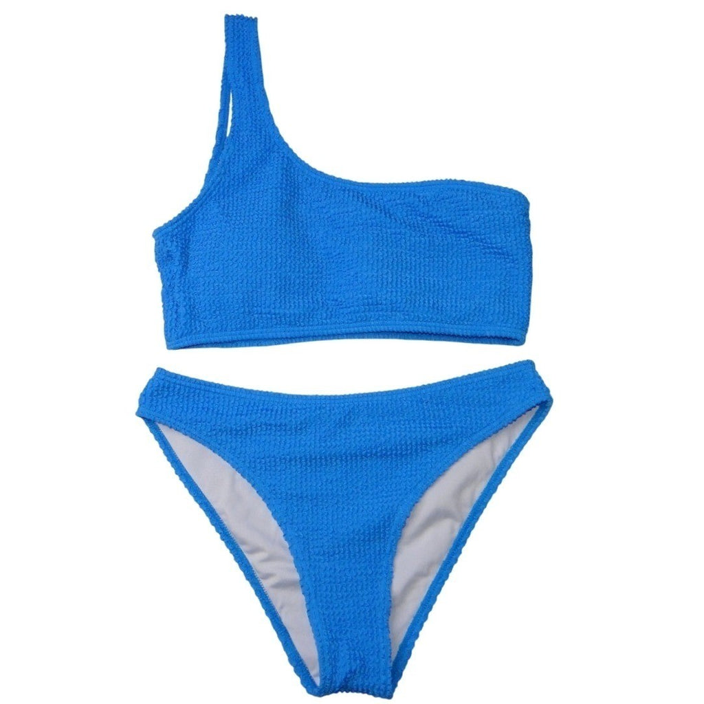 Blue Textured One Shoulder Bikini Swimsuit Set Women's Size Medium
