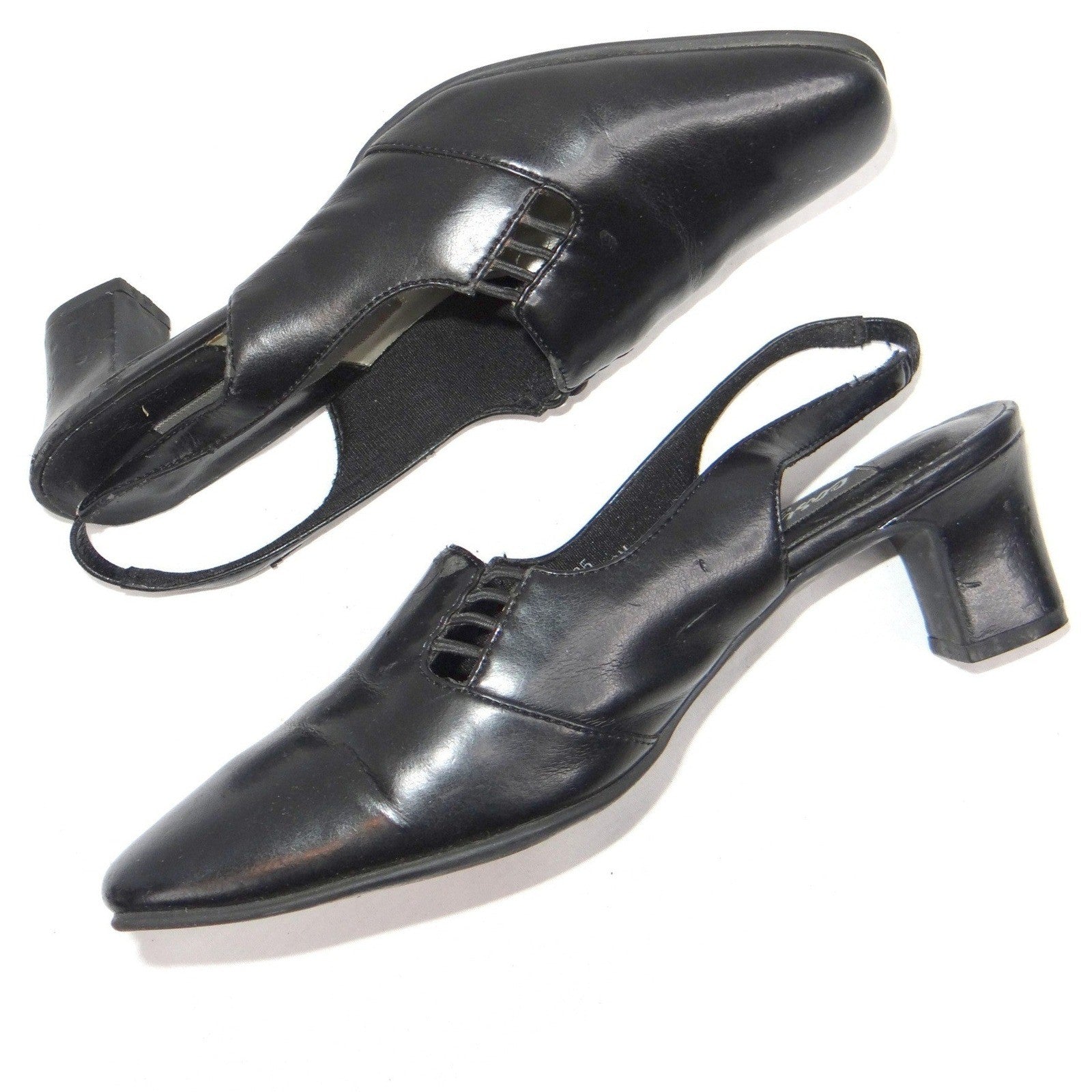 Vintage SAS Comfort Shoes Black Slingback Heels Size 7 Wide