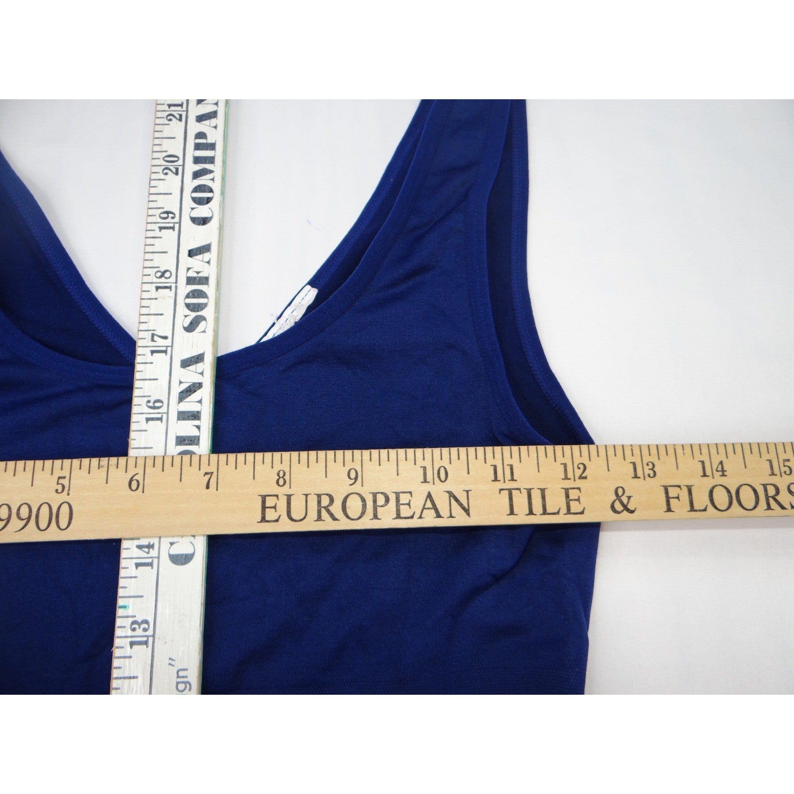 Blue V Neck Tank Top Seamless Stretch Basic Layering Sleeveless