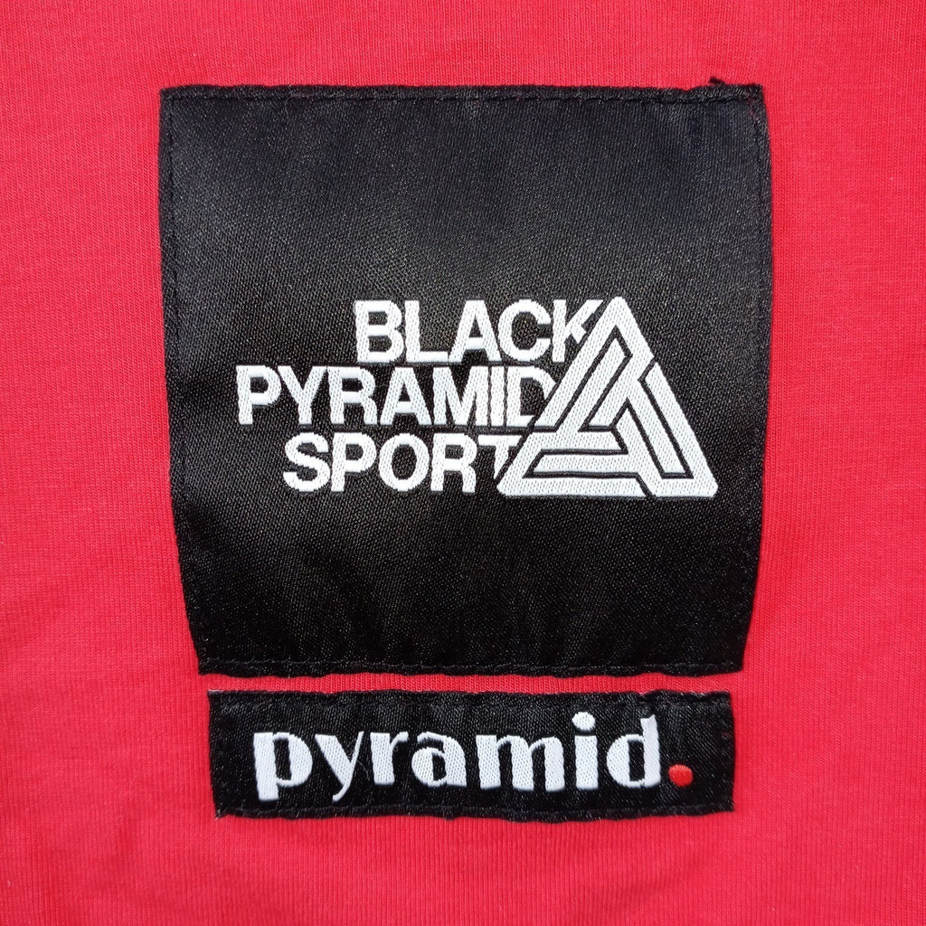 Black Pyramid Sport TShirt Mens XXXL White Blue Red Color Block Flag Patch