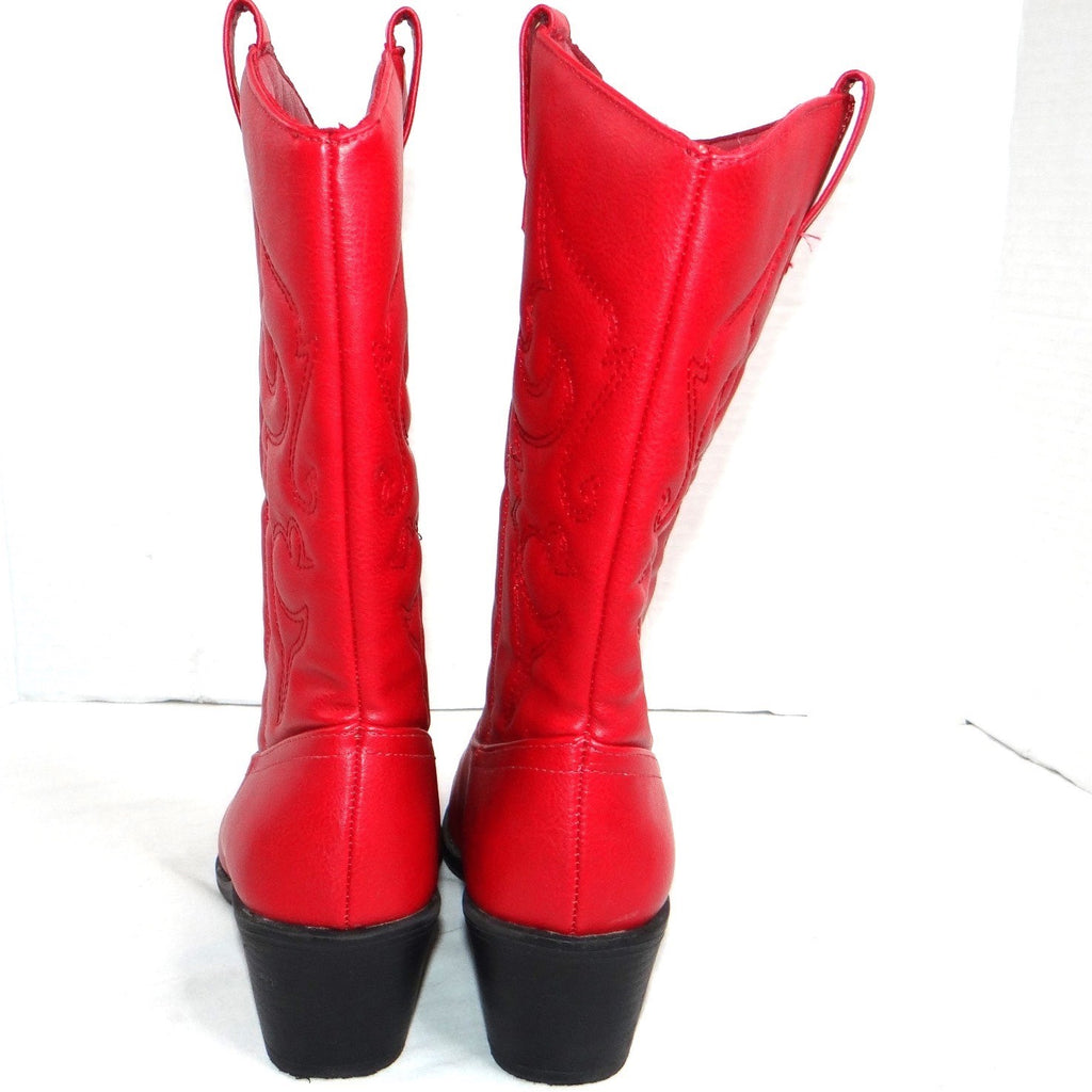 Red Faux Leather Cowgirl Boots Women's Size 6M US Embroidered Chunky Heel