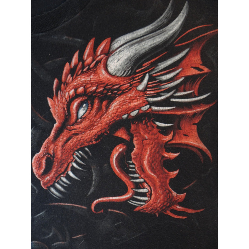 Vintage Men's Black Dragon Graphic T Shirt Fire Ice Mythical Fantasy Shirt