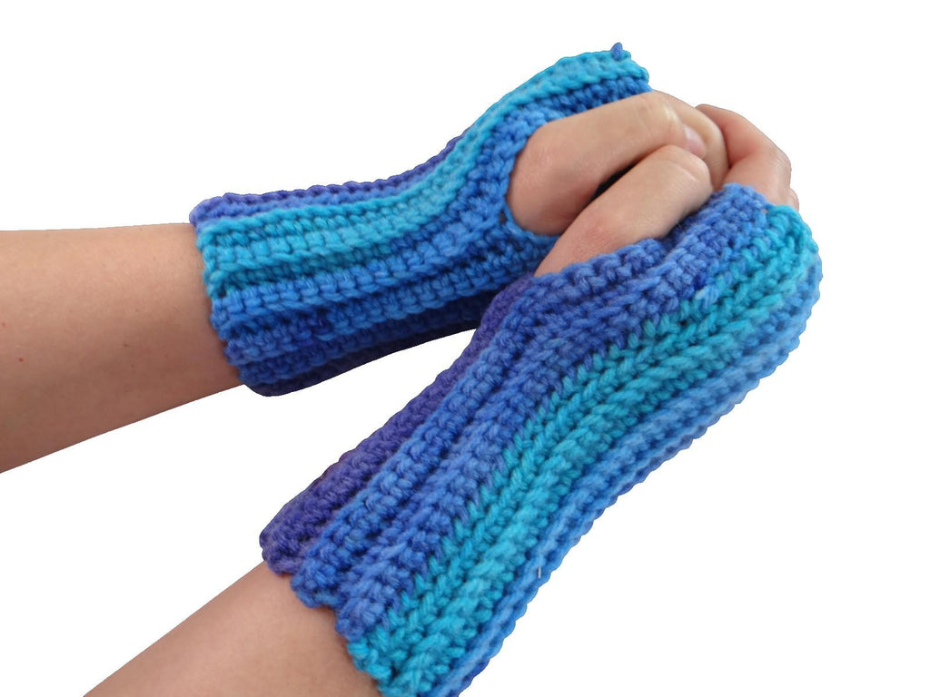 Handmade Crocheted Hand Warmers in Blue and Purple Lot 1