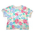 Vintage Lilys of Beverly Hills Floral Short Sleeve Top Cream Pink Blue Small