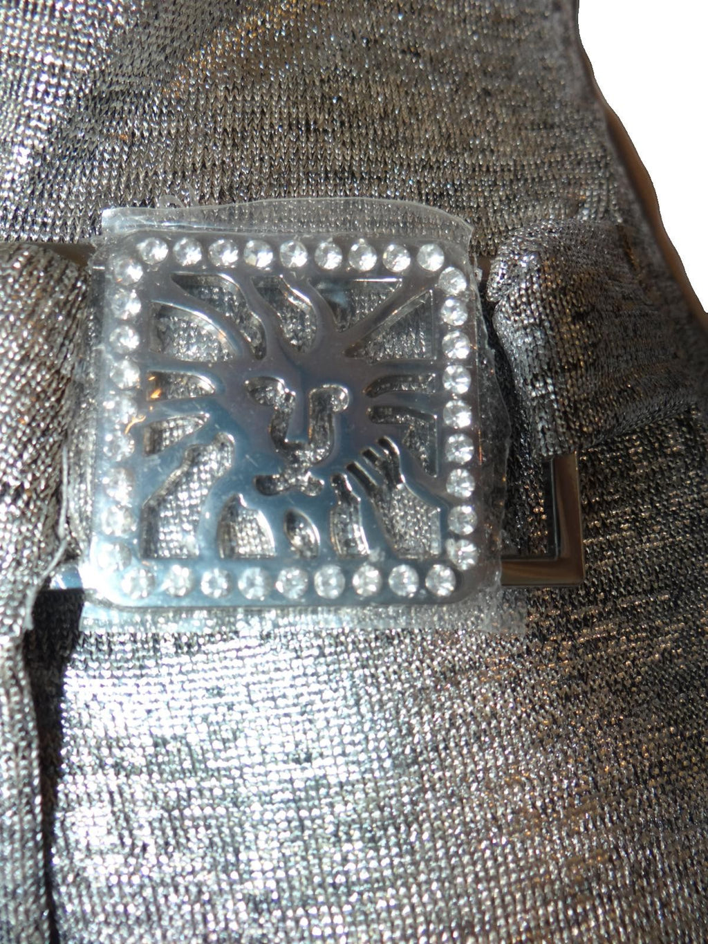 Anne Klein NWOT Silver Metallic Long Sleeve Wrap Dress with Decorative Buckle
