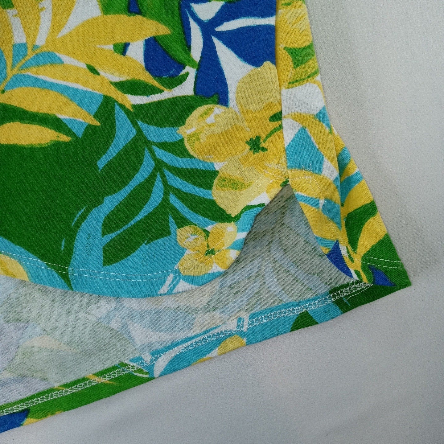 Ruby Rd Womens 3X Tropical Floral Print Short Sleeve Top Shirt Blue Yellow Green