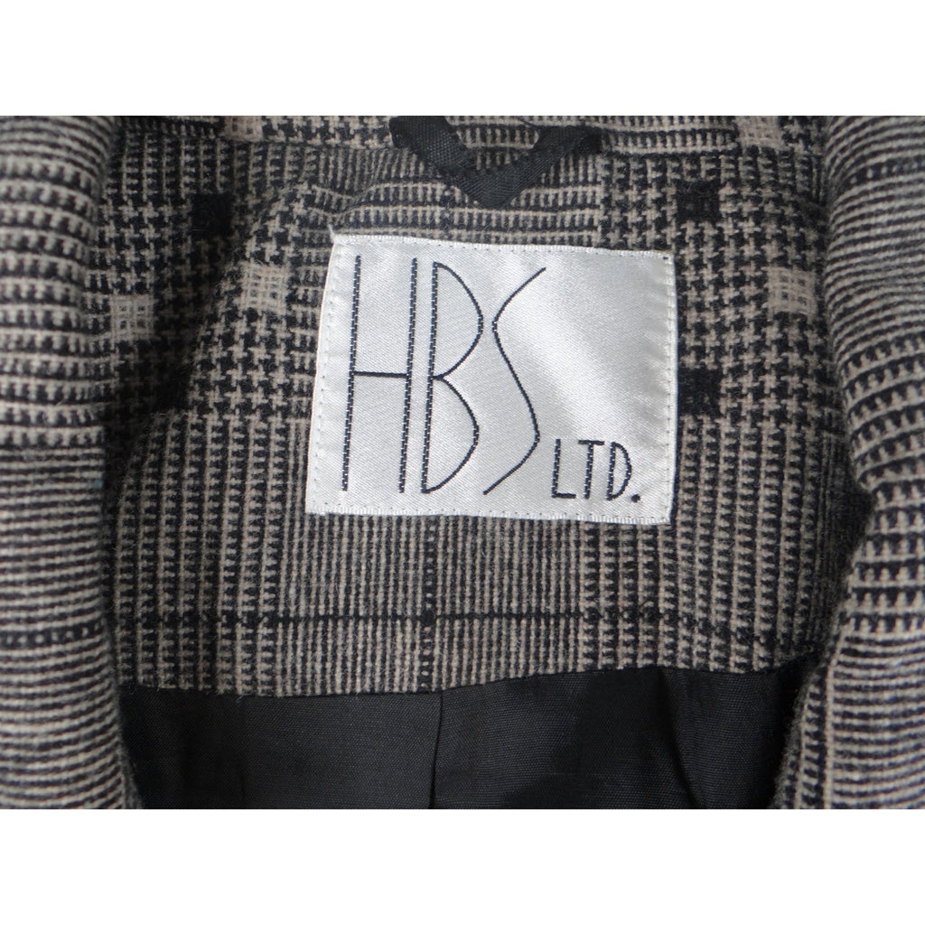 Vintage HBS LTD Trendy Plaid Double Breasted Blazer Jacket Gray Black White