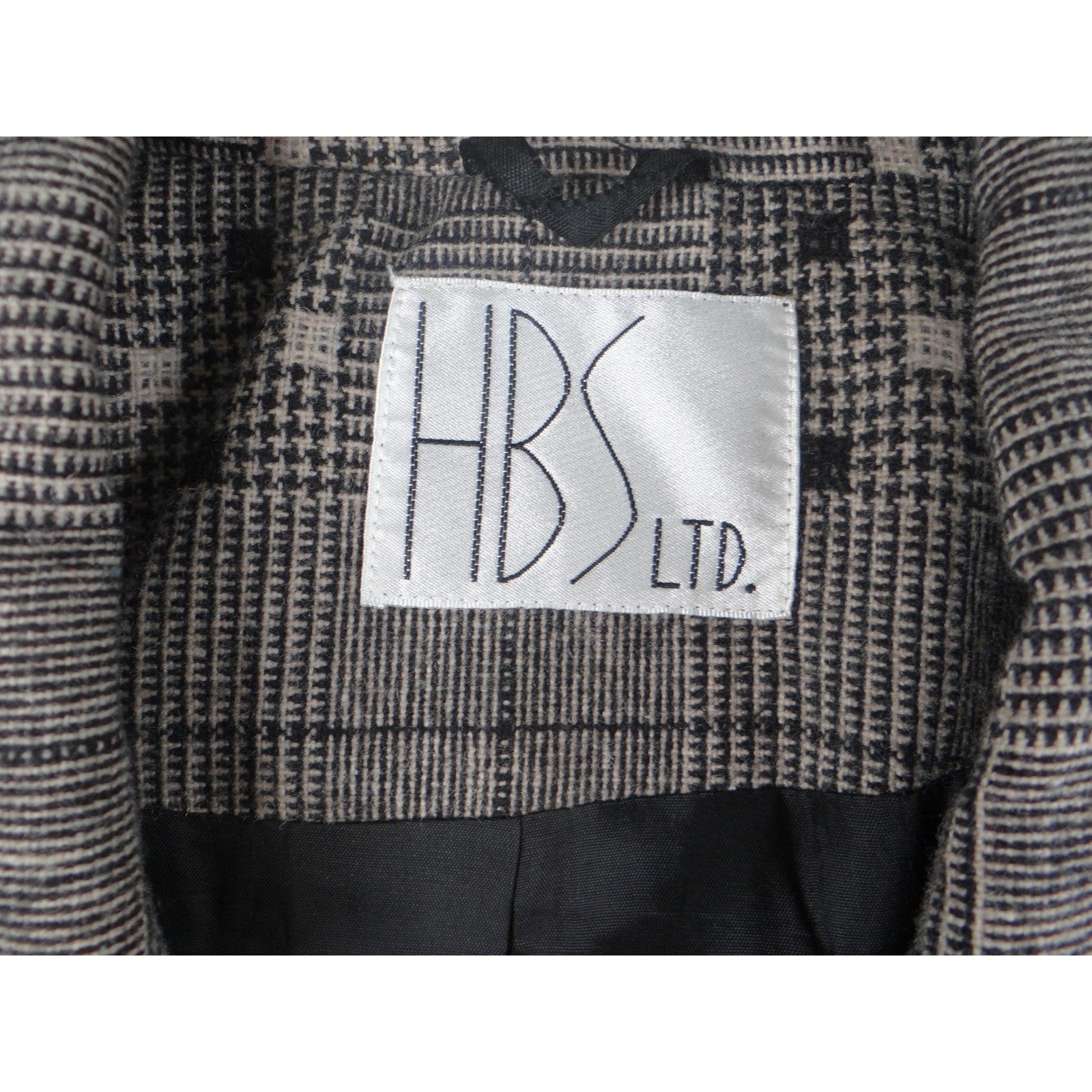 Vintage HBS LTD Trendy Plaid Double Breasted Blazer Jacket Gray Black White