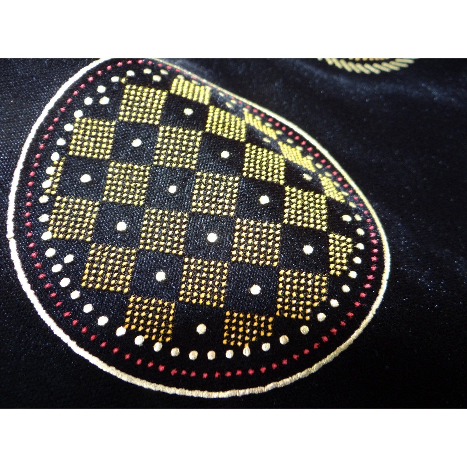 Stunning Vintage Black Velvet Geometric Print Vest with Red Gem Buttons