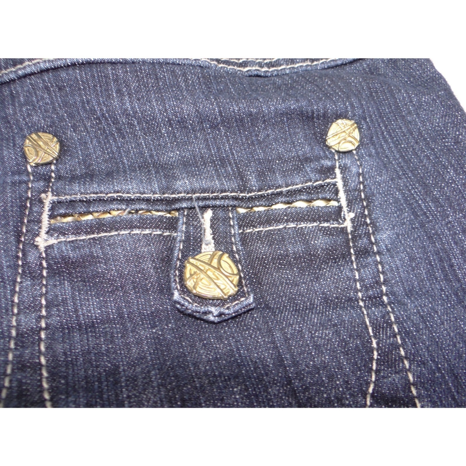 Cache Womens Dark Wash Wide Leg Jeans Blue Gold Braided Pocket Size 8
