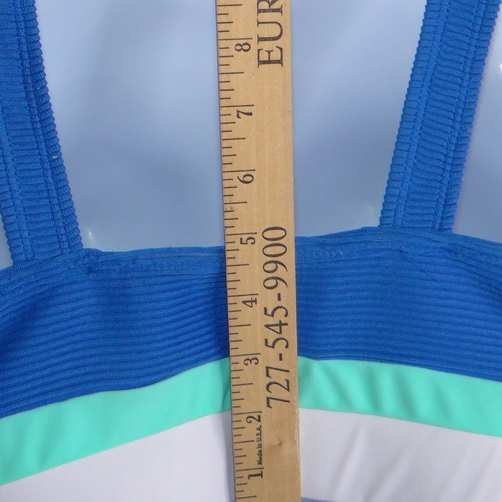 Blue Colorblock Ribbed High Waisted Bikini Set Sporty Two Piece Swimsuit