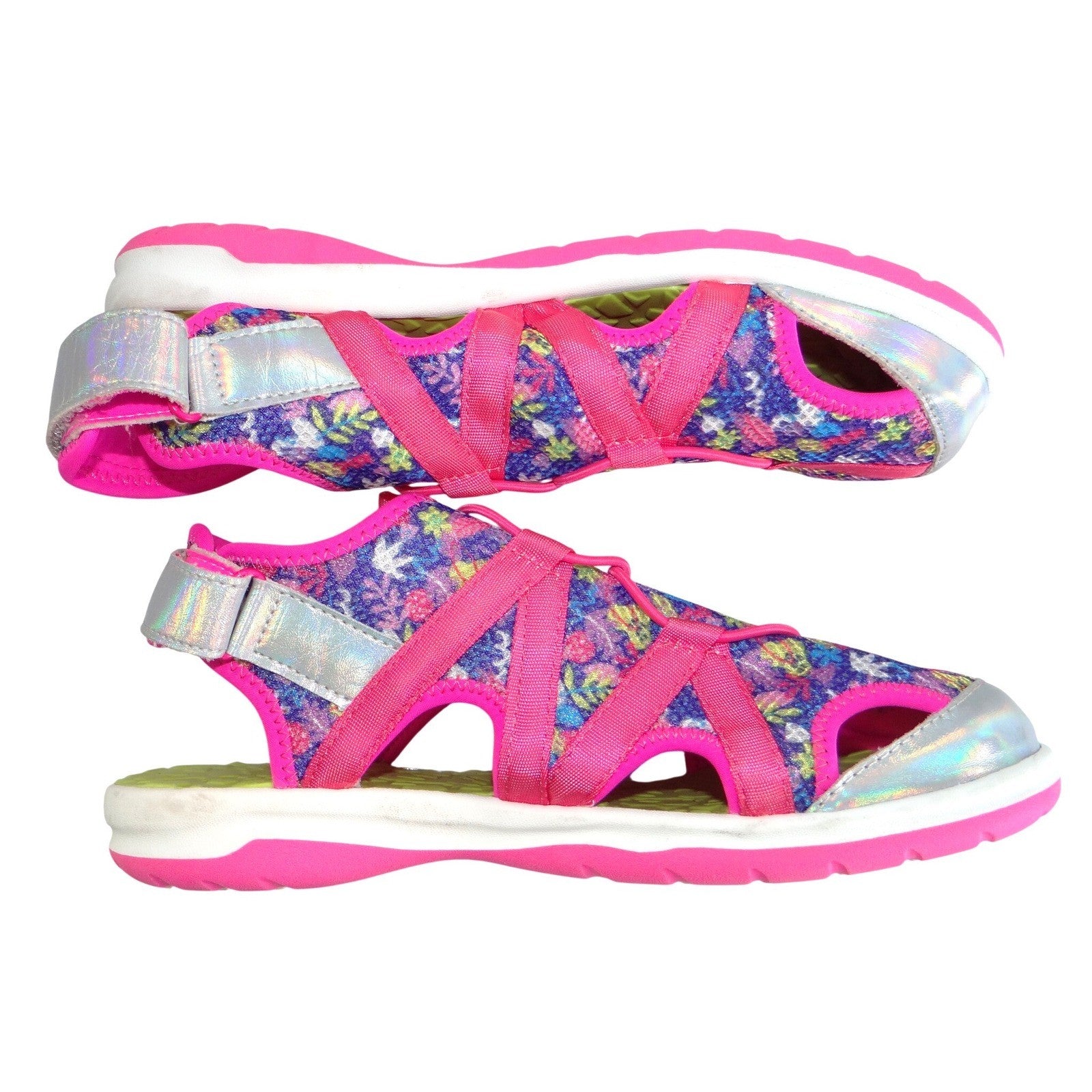 Lands End Youth 6M Girls Sport Sandals Pink Floral Holographic Water Shoes