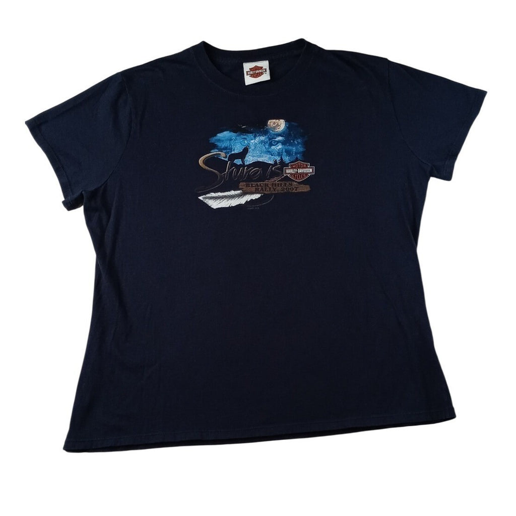 Harley Davidson Sturgis Black Hills Rally 2007 T Shirt Men Large Blue Wolf Moon