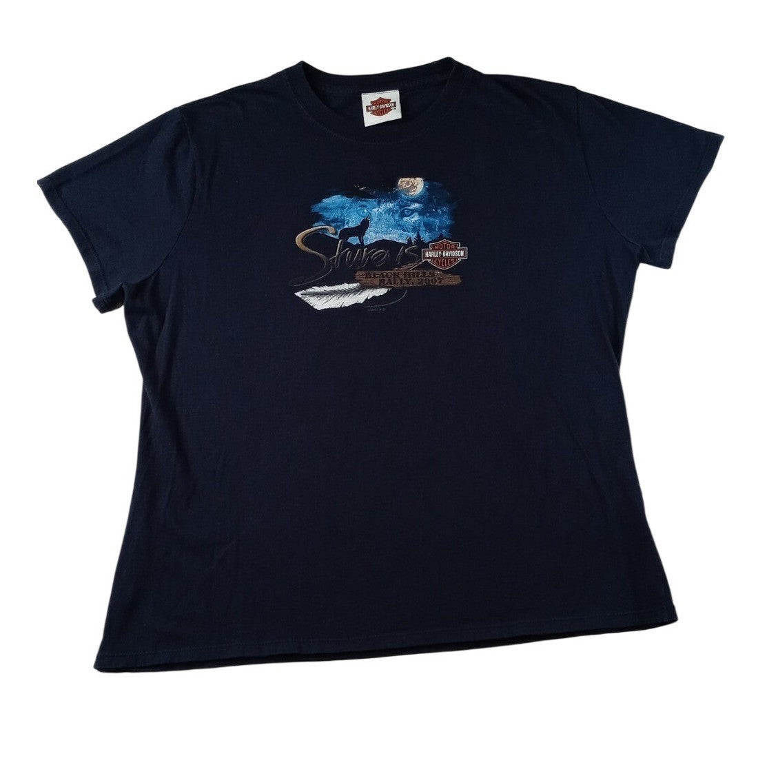 Harley Davidson Sturgis Black Hills Rally 2007 T Shirt Men Large Blue Wolf Moon