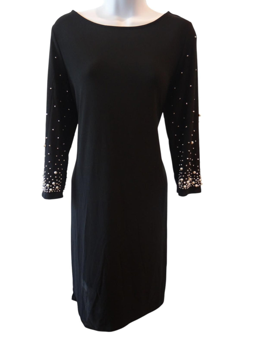 NWT Annalee and Hope Elegant Black Dress with Pearl and Rhinestone Sleeves