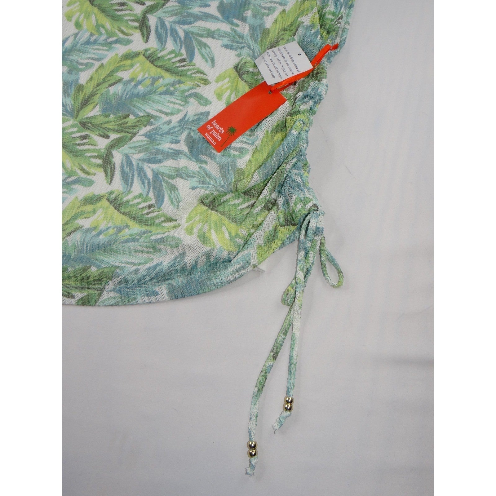 Hearts of Palm Woman 3X Tropical Leaf Print Tunic Top Drawstring Side Accent