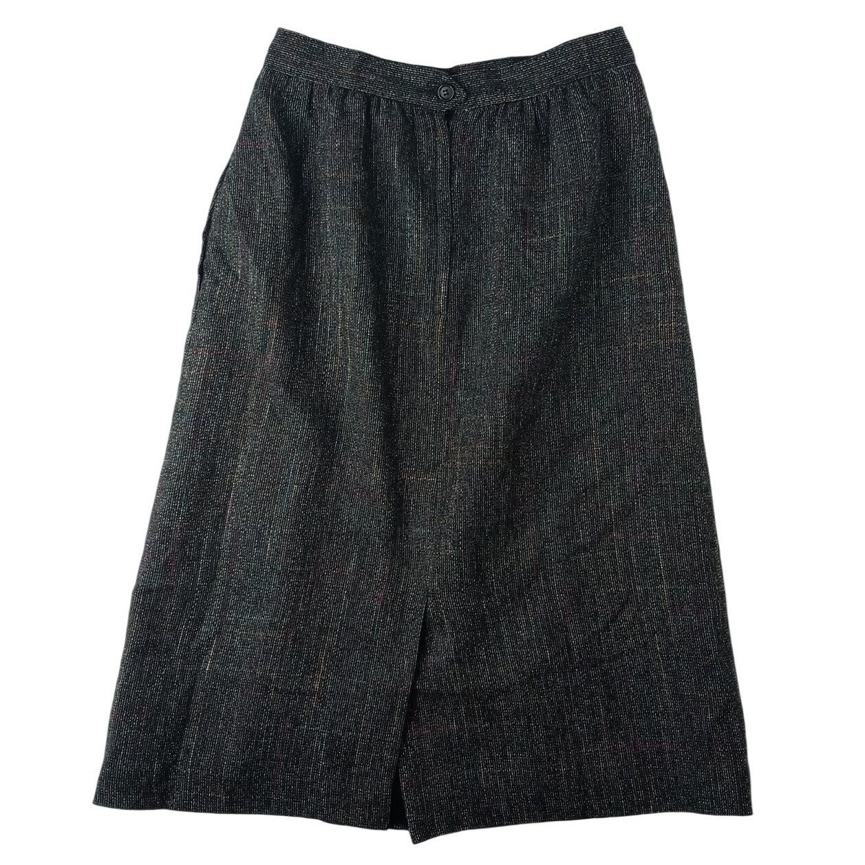 VTG Womens Plaid Tweed Maxi Skirt Dark Multi Color Classic Tailored Knee Length