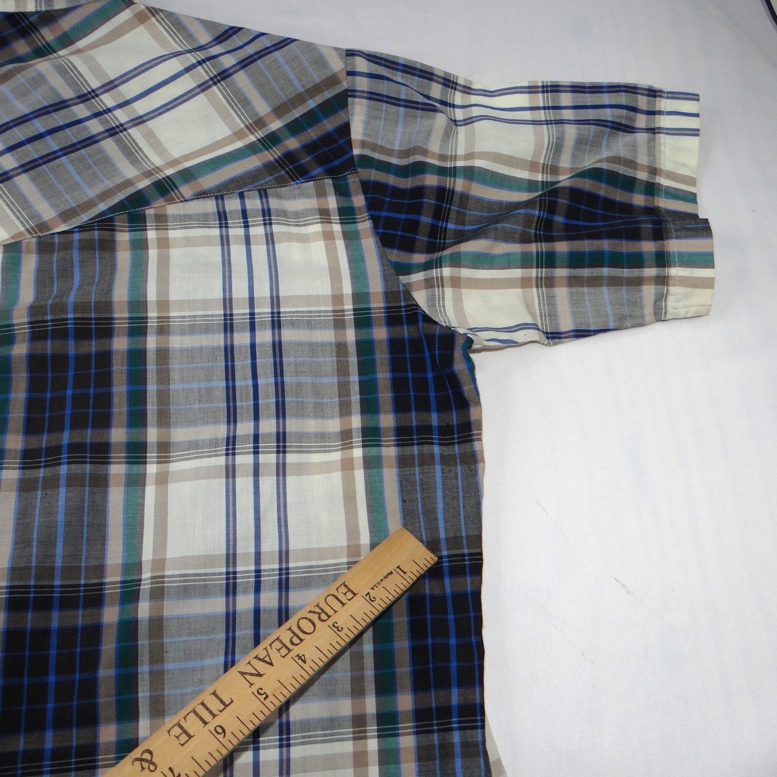 ELY PLAINS Mens Plaid Western Shirt Short Sleeve Pearl Snap Size M