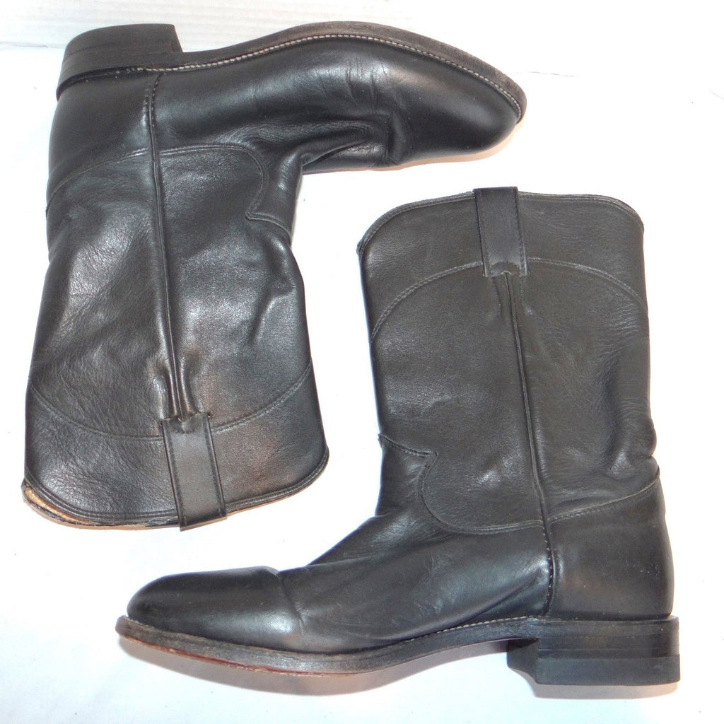 Justin L3620 Black Leather Roper Western Boots Womens 7 B Made in USA Round Toe