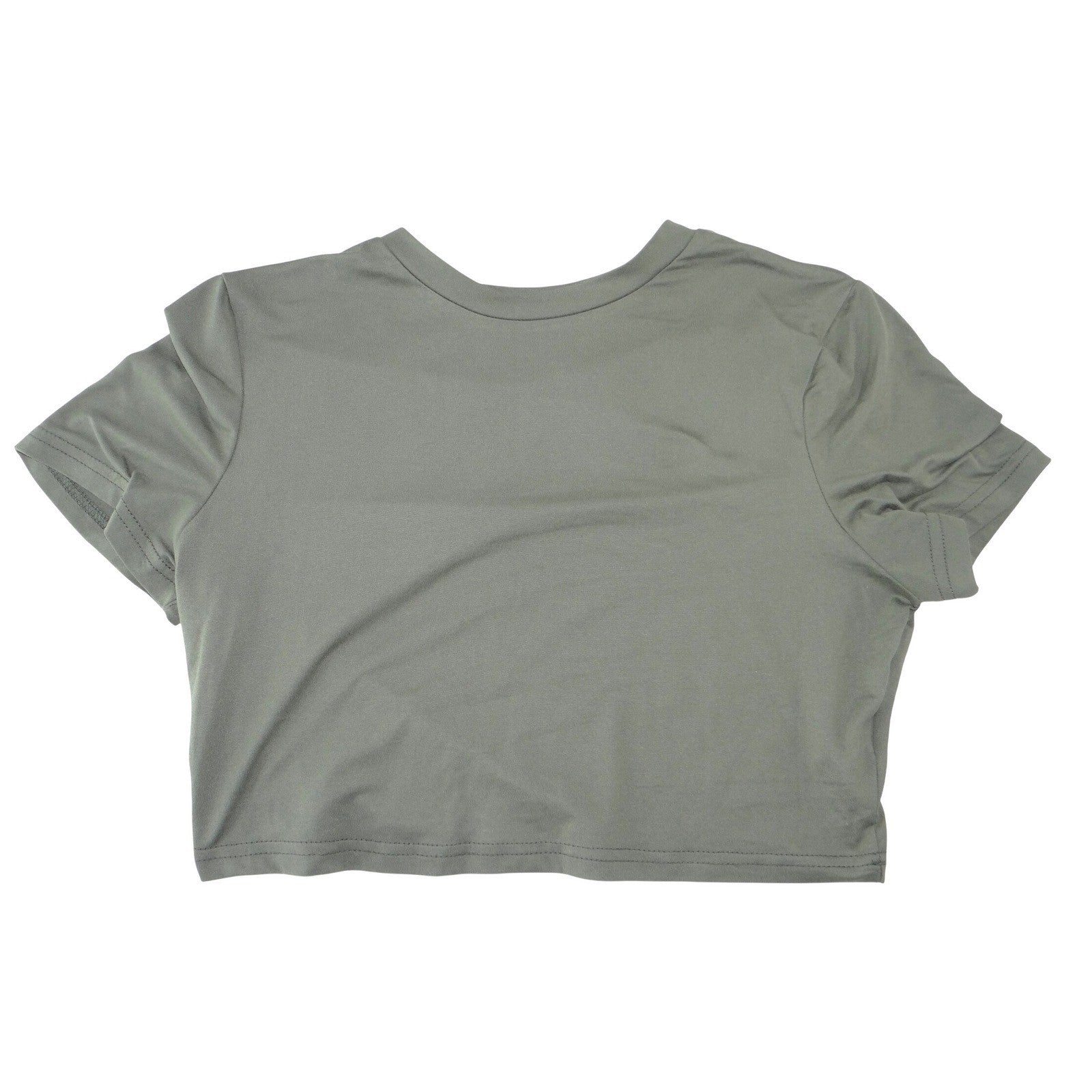 Womens Olive Green Short Sleeve Crew Neck Polyester Crop Top Tee Size Large