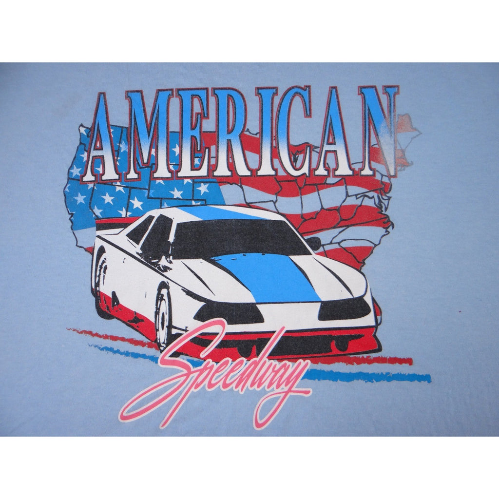 Isaac Morris American Speedway Graphic Tee Mens Large Blue Cotton Car Race Tee