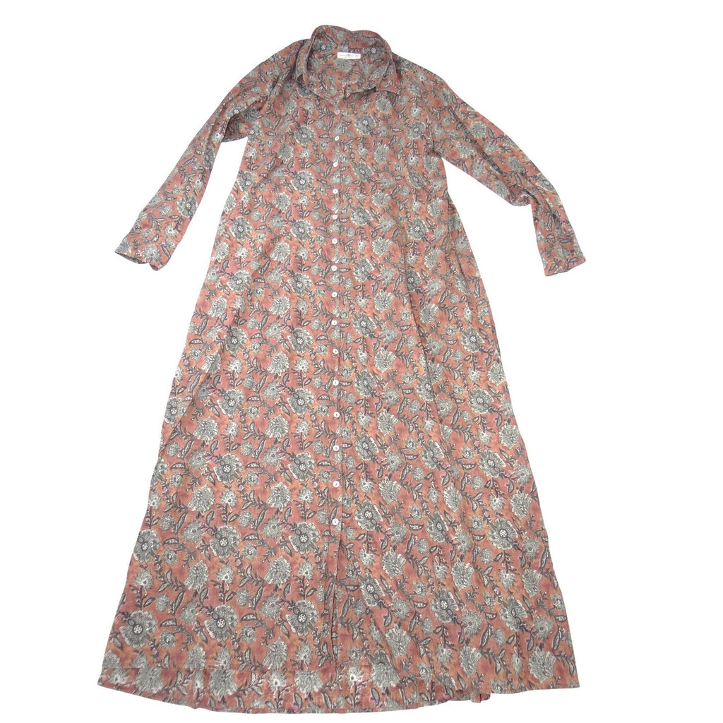 Natural Life Floral Button Down Maxi Dress Duster Terracotta XS/S Long Sleeve