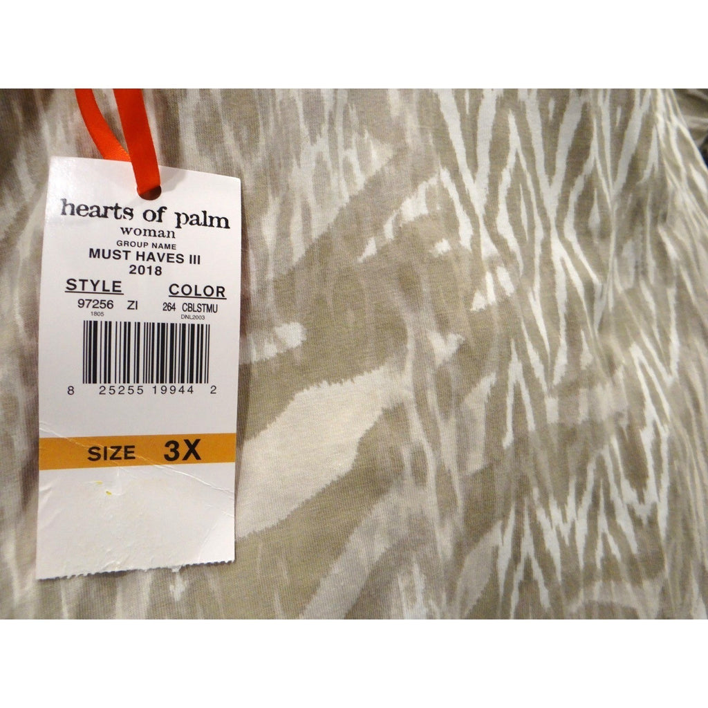 Hearts of Palm Women 3X Tunic Top Long Sleeve Beige Zebra Print V Neck