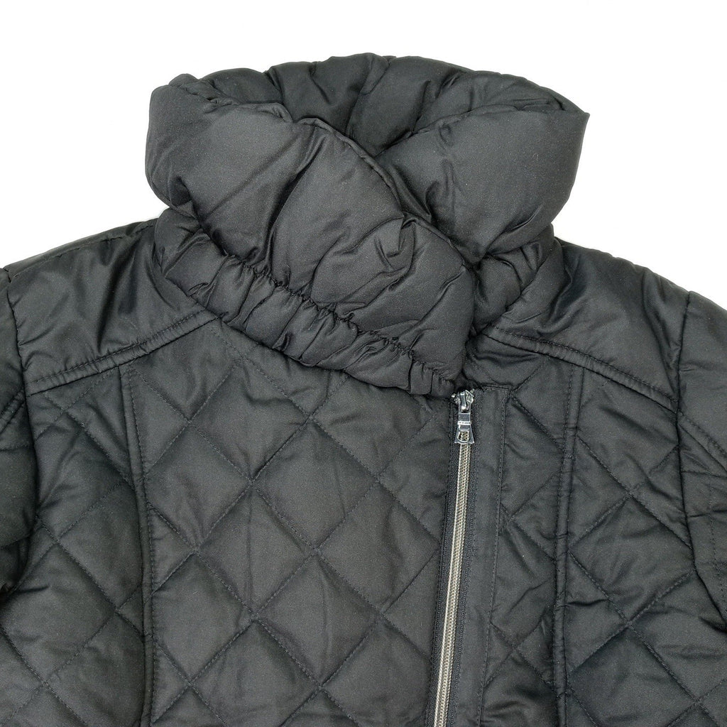 NWT Vintage Black Quilted Belted Puffer Jacket Stand Collar Full Zip Women's M