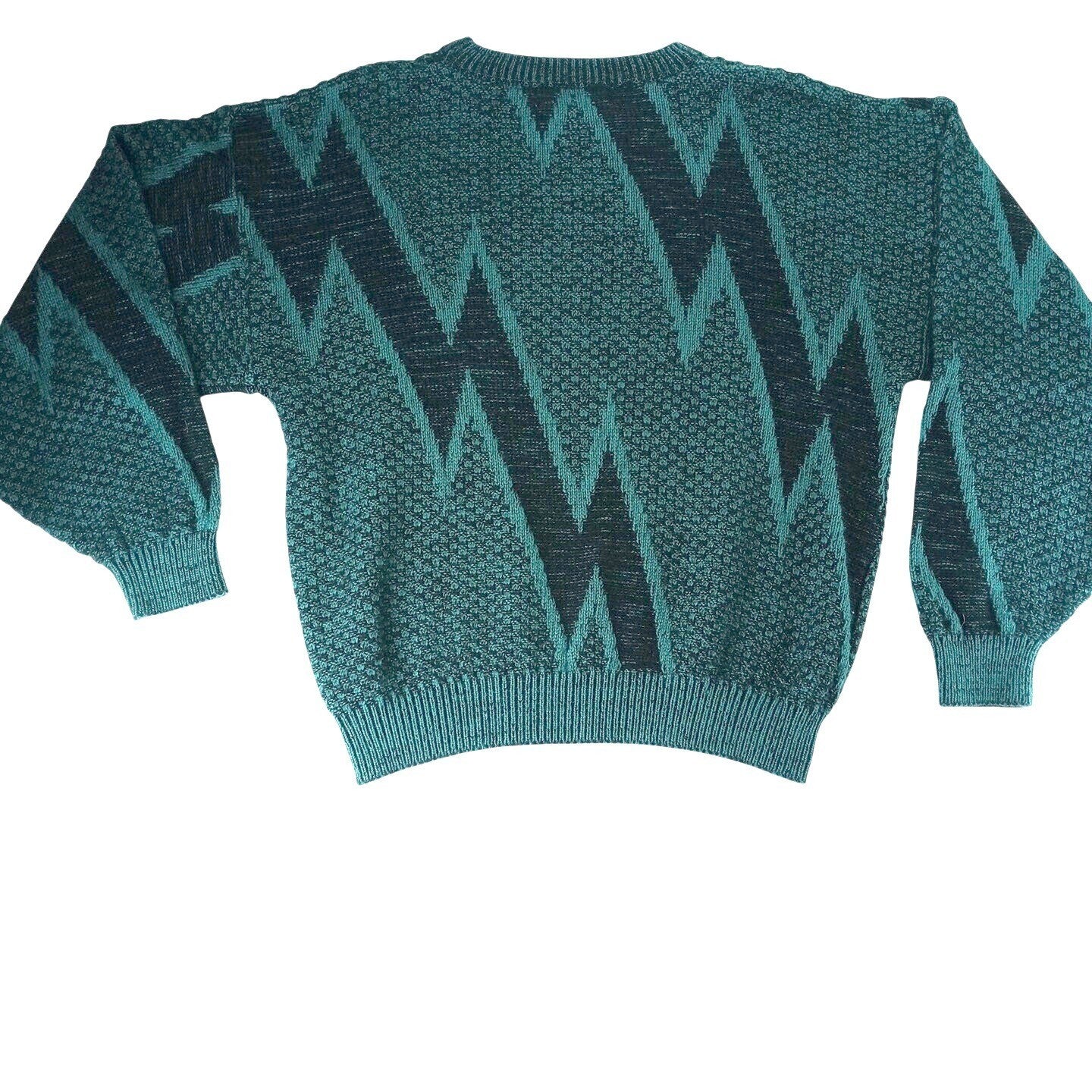 VTG-Saturdays Teal Black Geometric Pattern Knit Sweater Pullover Size M