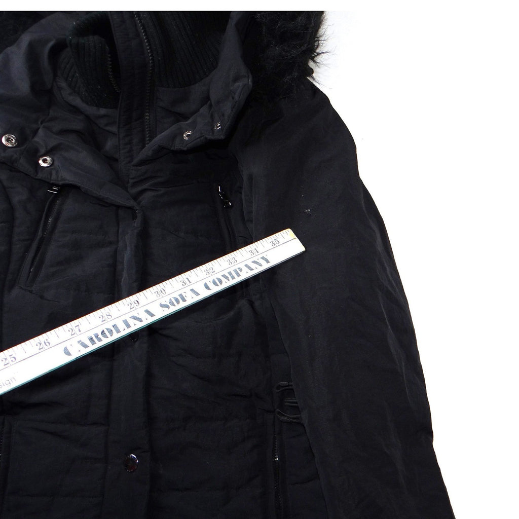 Esprit Black Faux Fur Trim Hooded Belted Winter Jacket Coat Women Size L