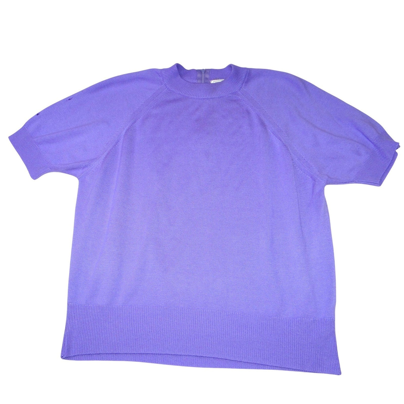 Vintage Duvet Purple Short Sleeve Knit Sweater Top Size L Zipper Back