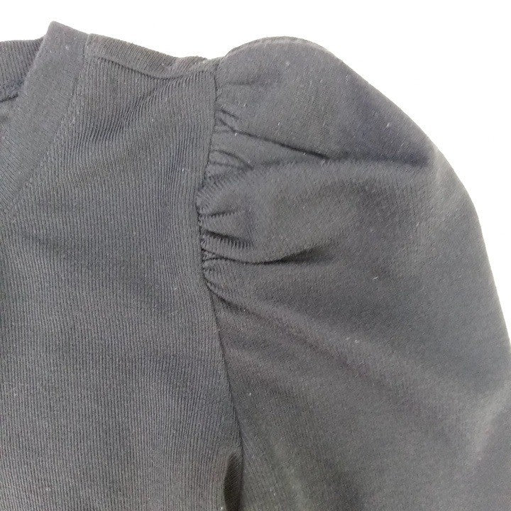 Black Puff Sleeve Ribbed Bodysuit Long Sleeve Thong Snap Closure Women