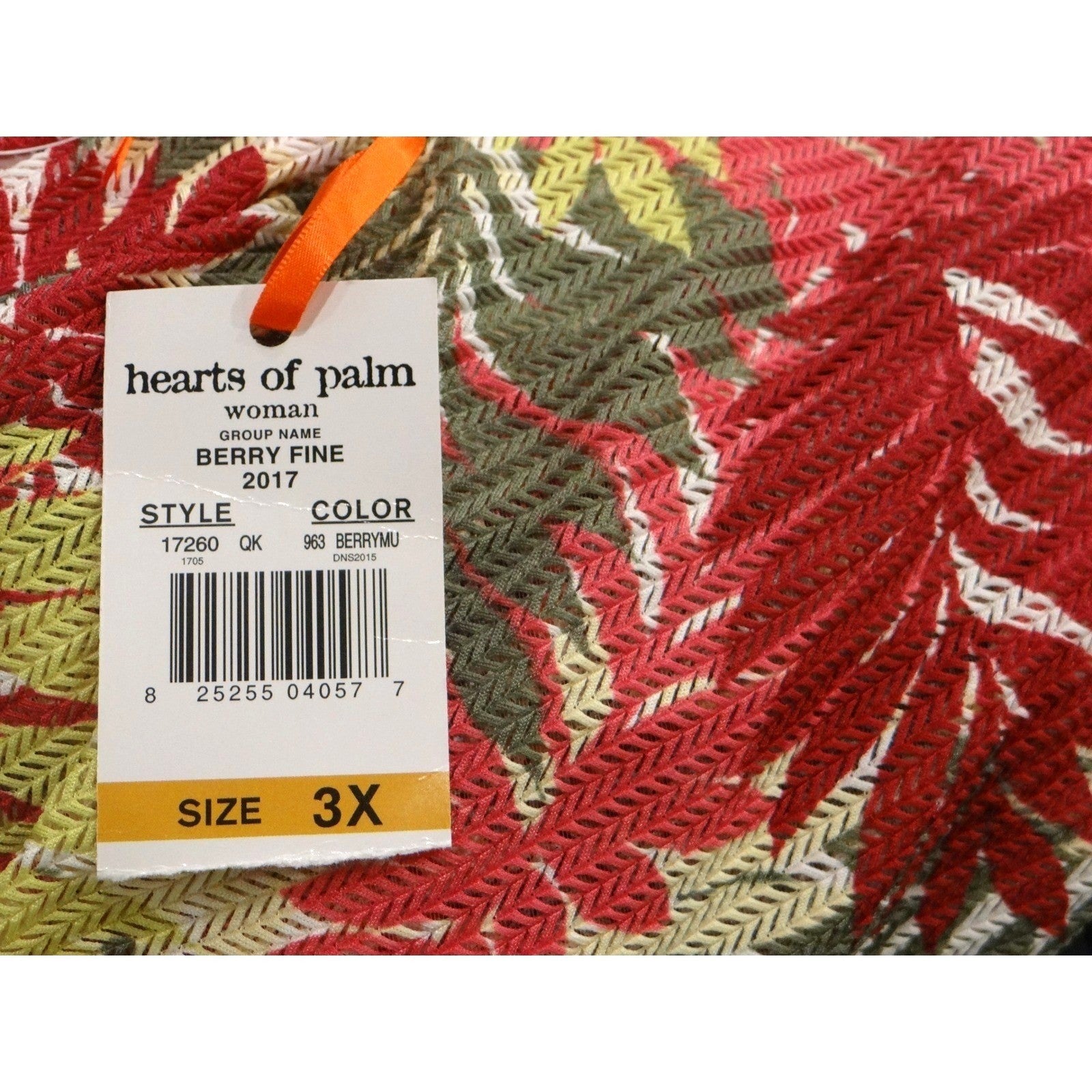 Hearts of Palm Woman Berry Fine Tropical Leaf Print Lightweight Cardigan 3X