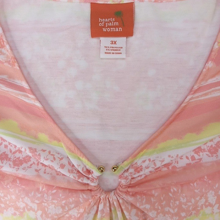 NWT-Hearts of Palm Woman Blush Strokes Print V Neck Gathered Ring Top 3X